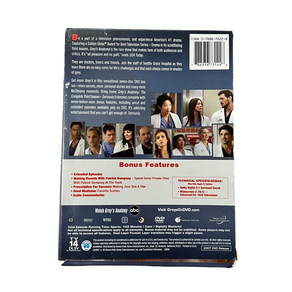 Greys Anatomy Season Three Seriously Extended DVD 2006 Y2K Hospital Medical TV - Picture 2 of 10